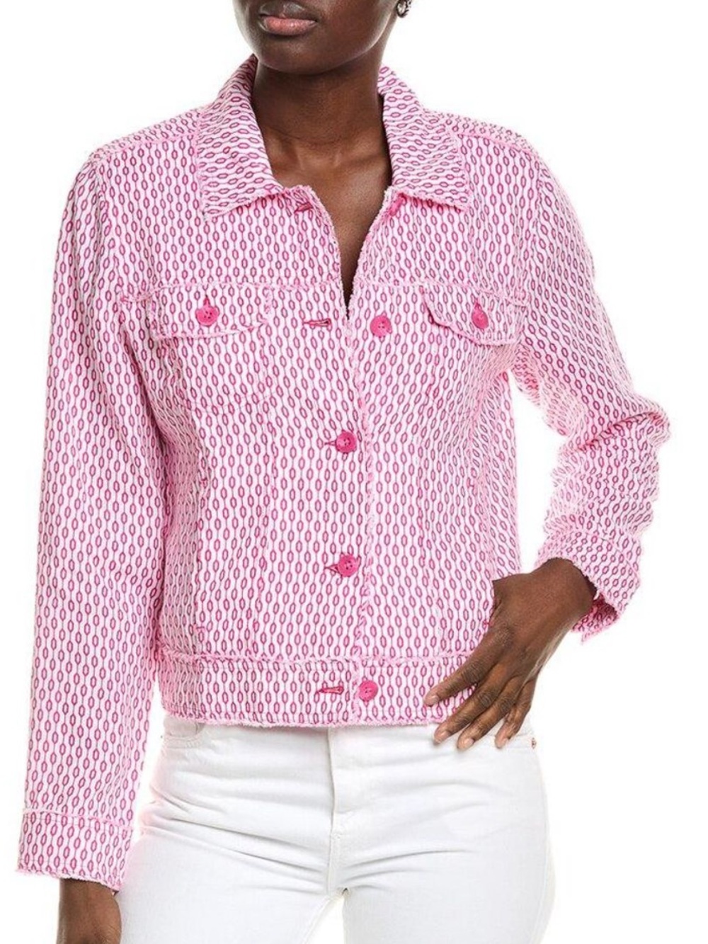 Tommy Bahama Geo Gem 100% linen Pink & White Patterned Button-Front Jacket LG